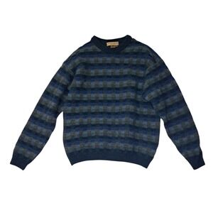 Tricots St. Raphael Sweater Mens Large Blue Wool Geometric Textured Grandpa